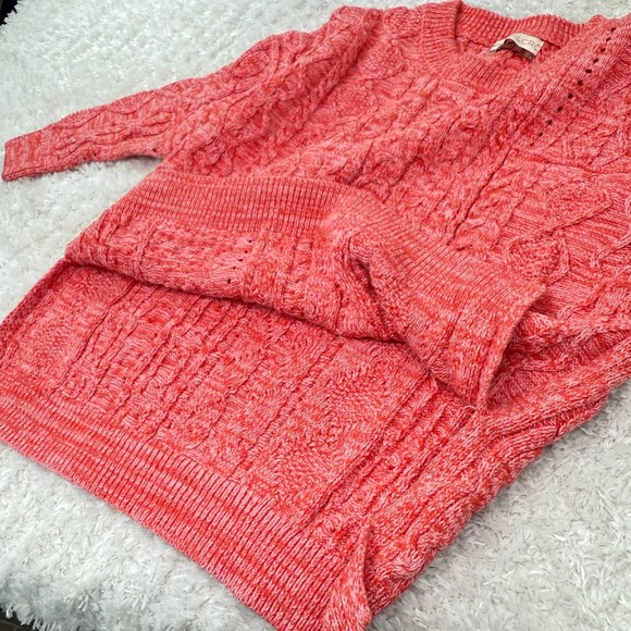 Anthropologie Pilcro Cable Knit Pullover Sweater Women's M Coral Boho Casual - Picture 5 of 10